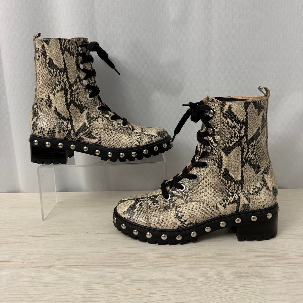 Schutz Andrea Boots Womens Size 7.5 B Snake Print Studded Side Zip Lace Up - Picture 11 of 13